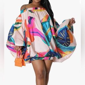 Love Highlight Abstract floral bubble dress oversized top‎ women one size